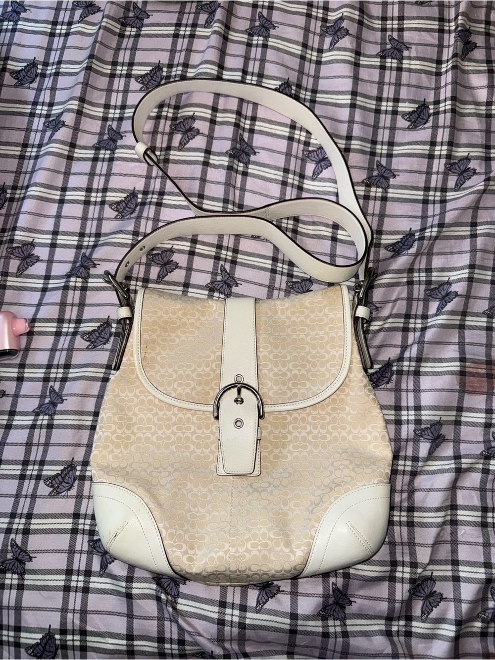 Women's Cream Signature-Pattern Shoulder Coach Bag